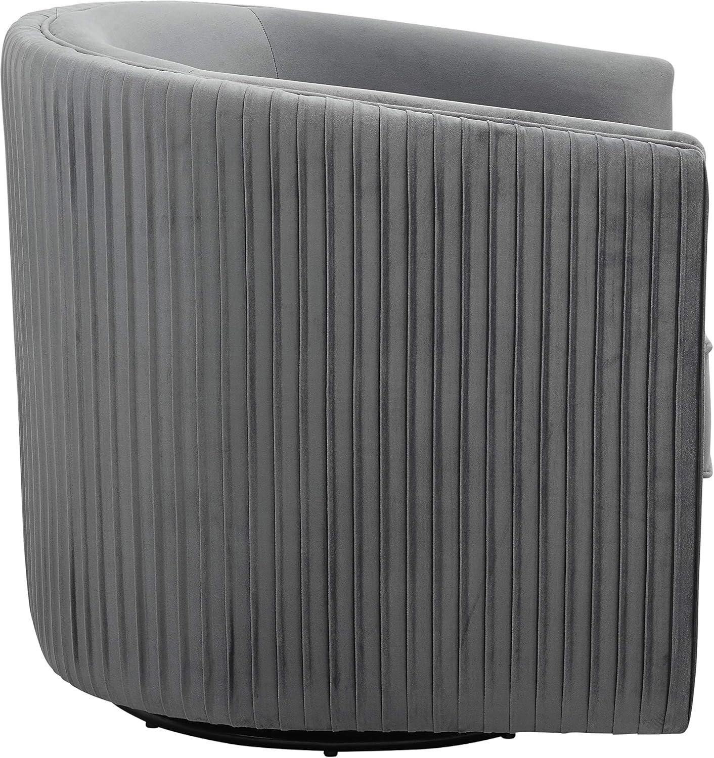 Gray Velvet Barrel Swivel Accent Chair with Metal Frame