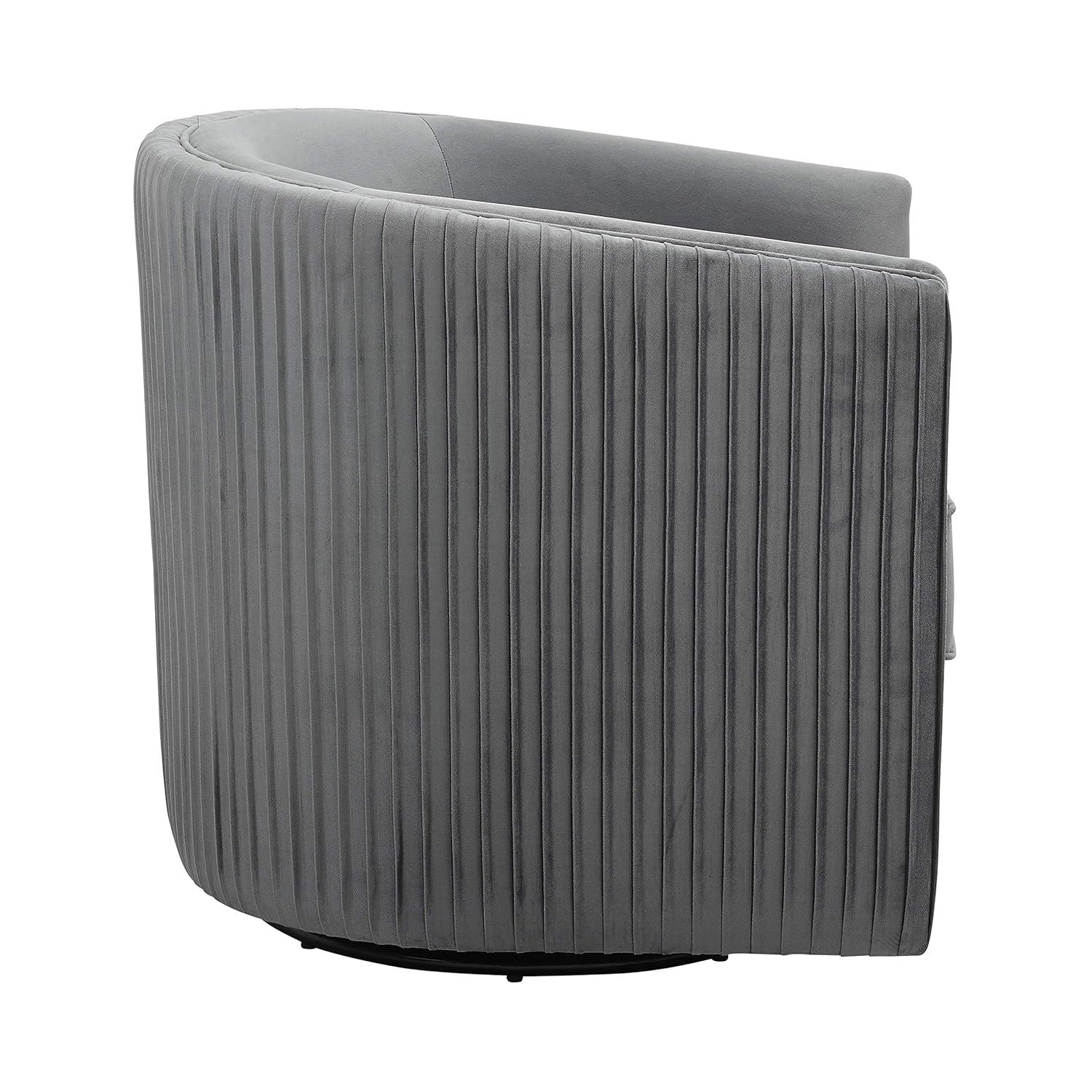 Gray Velvet Barrel Swivel Accent Chair with Metal Frame