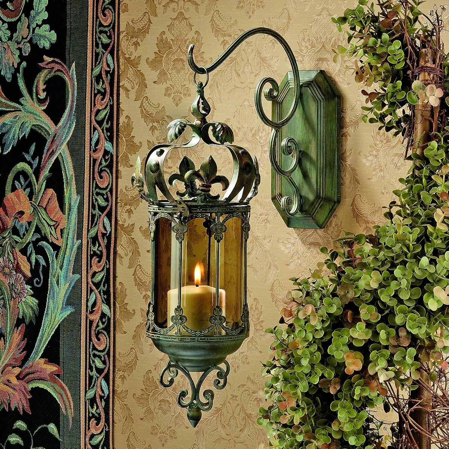 Antique Bronze Hanging Candle Lantern with Smoked Glass