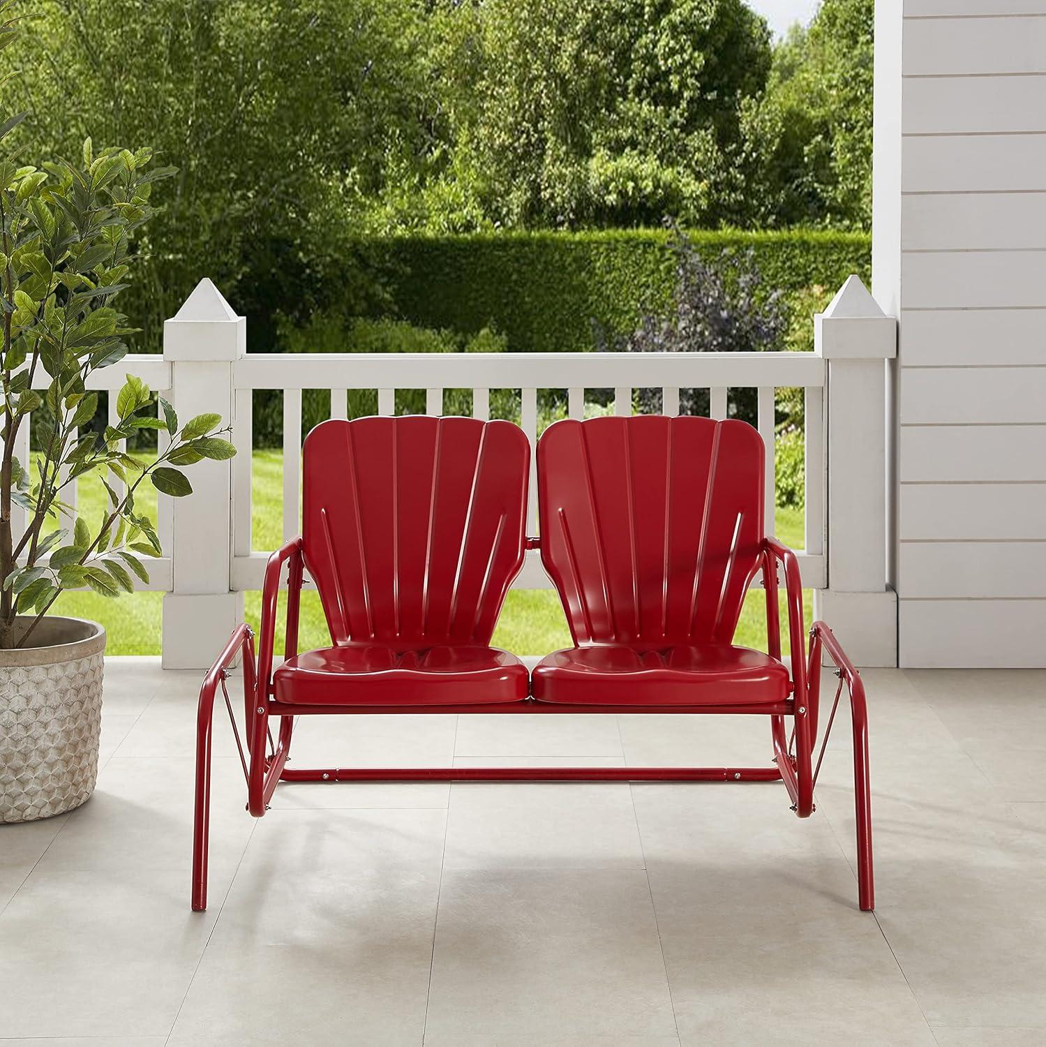 Bright Red Steel Retro Outdoor Loveseat Glider