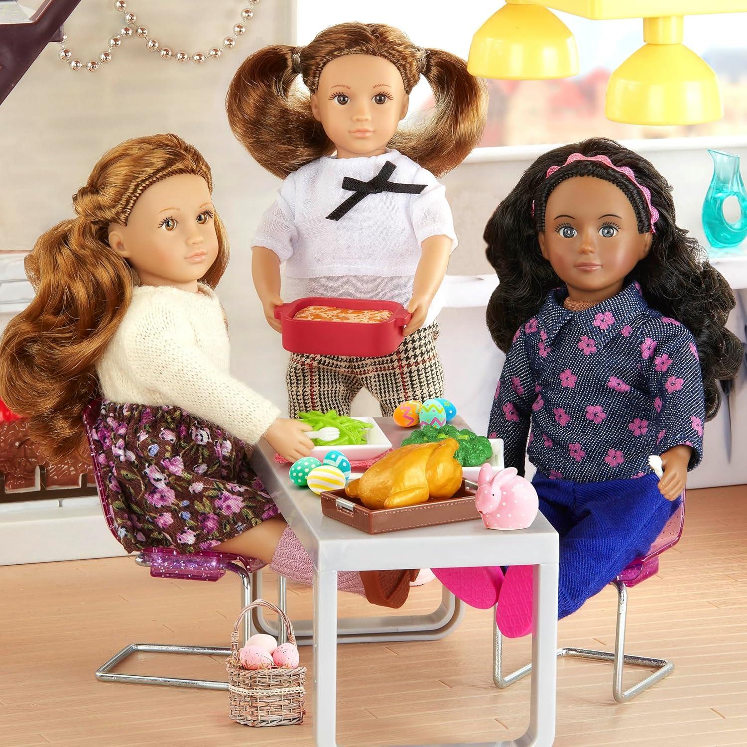 Lori – Dining Room Set for Mini Dolls – Dollhouse Furniture for 6-inch Dolls – Table, Chairs, Accessories – Toys for Kids – 3 Years + – Moderna Dining Set