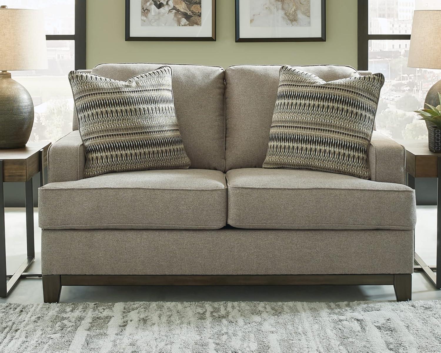 Contemporary Granite Gray Fabric Loveseat with Removable Cushions