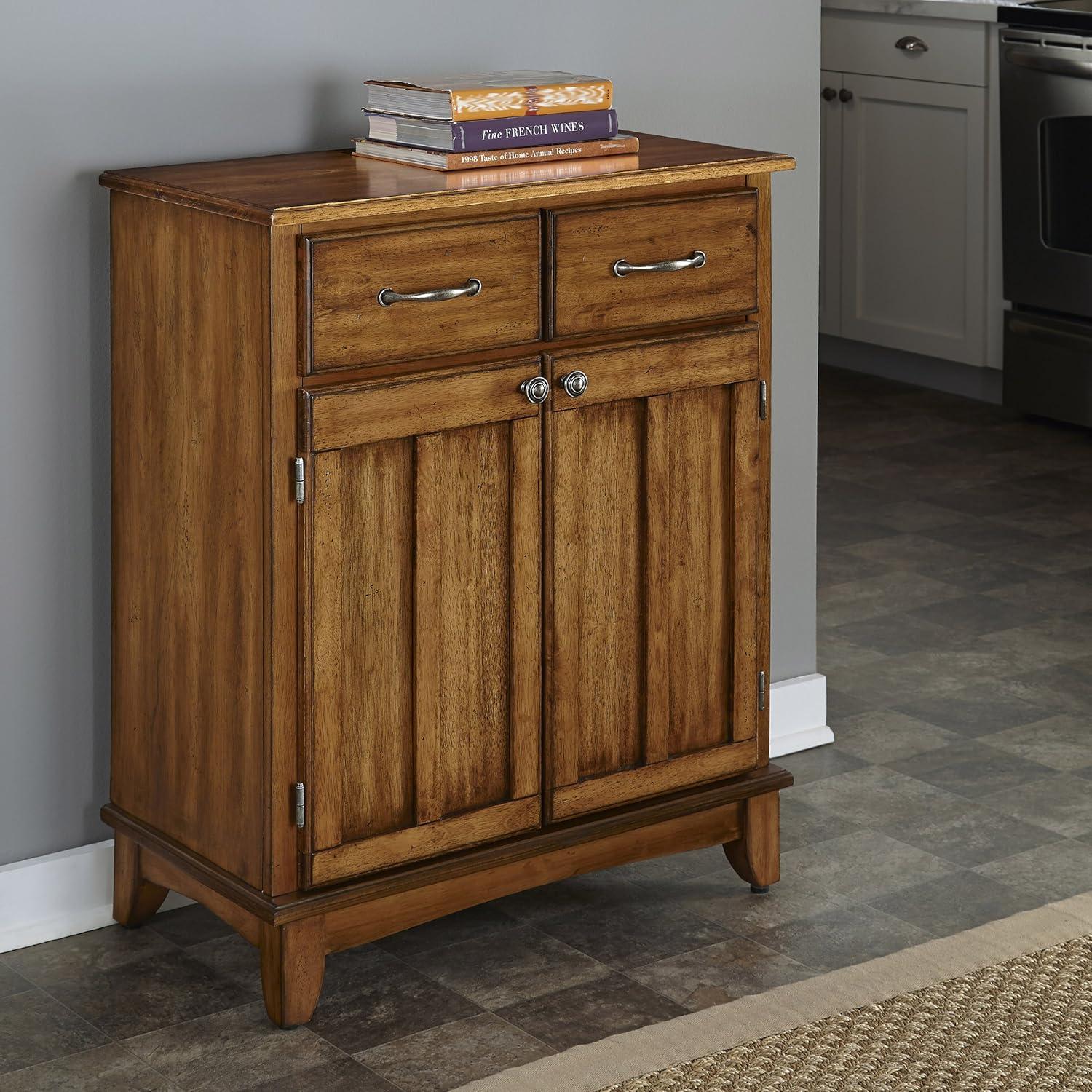 Sideboard Buffet Servers with Stainless Top Oak Brown - Home Styles: Kitchen Storage, Adjustable Shelves