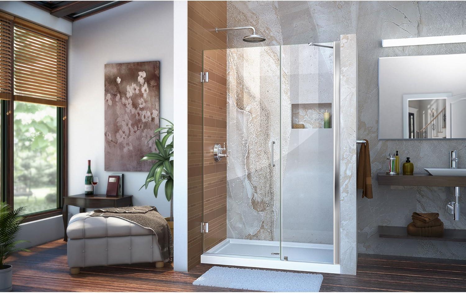 Unidoor 47" W x 72" H Hinged Frameless Shower Door with Clearmax™ Technology