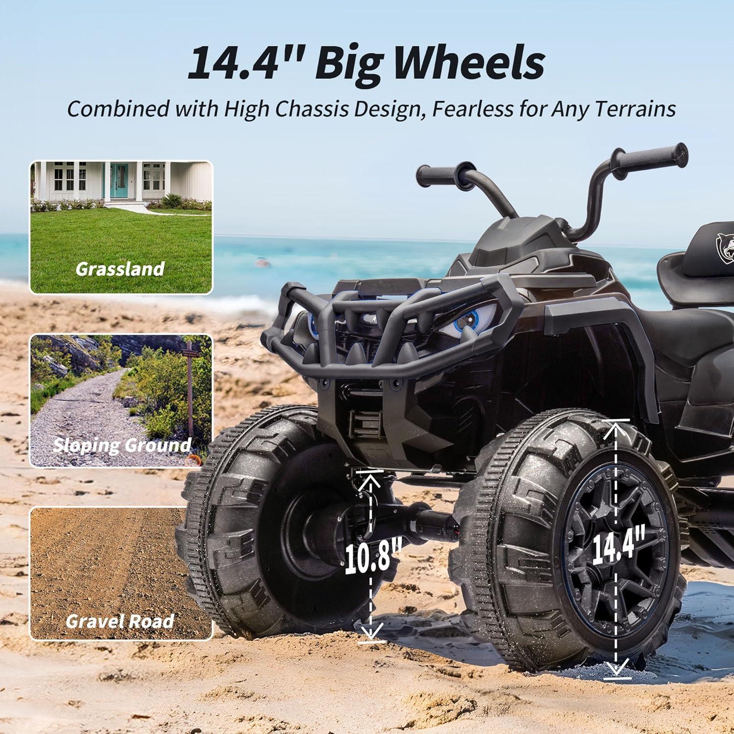 Outfunny Shark Kids ATV 4-Wheeler, 24 Volt 4WD Ride on Toy for Big Kid w/Bluetooth, 4x200W Motor, 5.6Mph Max Speed