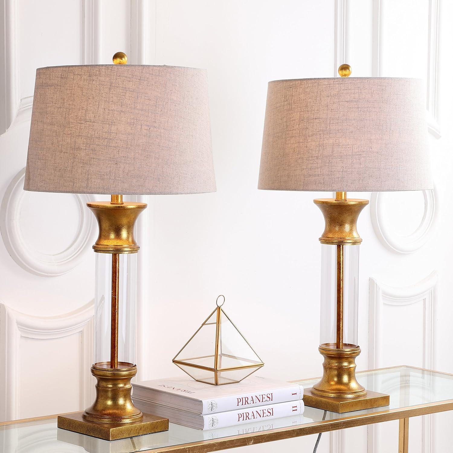 JONATHAN Y Hunter 32" Metal/Glass LED Table Lamp, Gold Leaf (Set of 2)