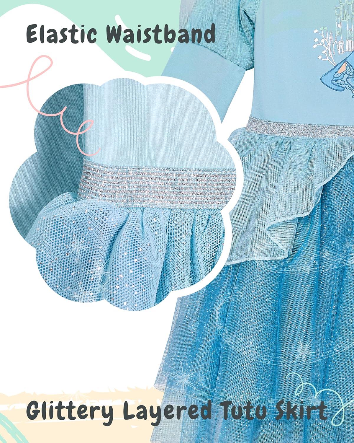 Disney Princess Cinderella Tutu Dress for Girls Glittery Layered Tutu Party Outfit Blue, 6X