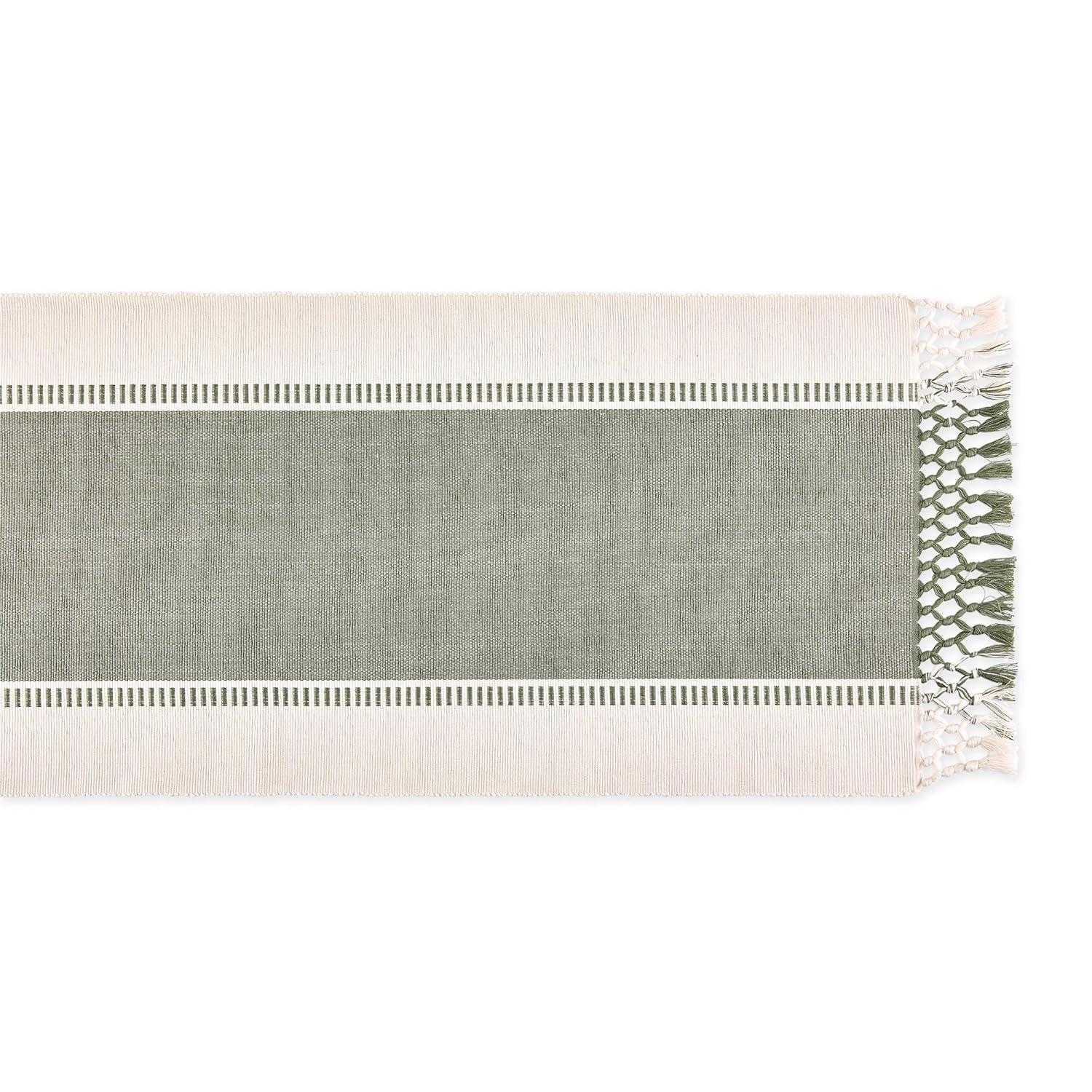 Design Imports Ribbed Dobby Stripe Table Runner, Artichoke Green, 13X108"