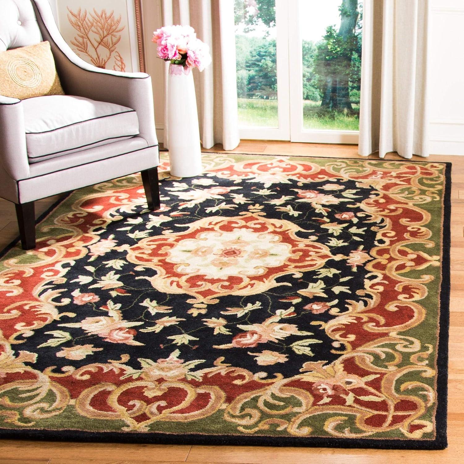 SAFAVIEH Classic Chedomir Floral Wool Area Rug, Black/Green, 4' x 6'