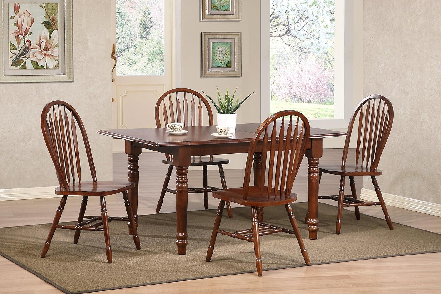 Chestnut Brown Solid Wood Windsor Dining Chairs, Set of 2