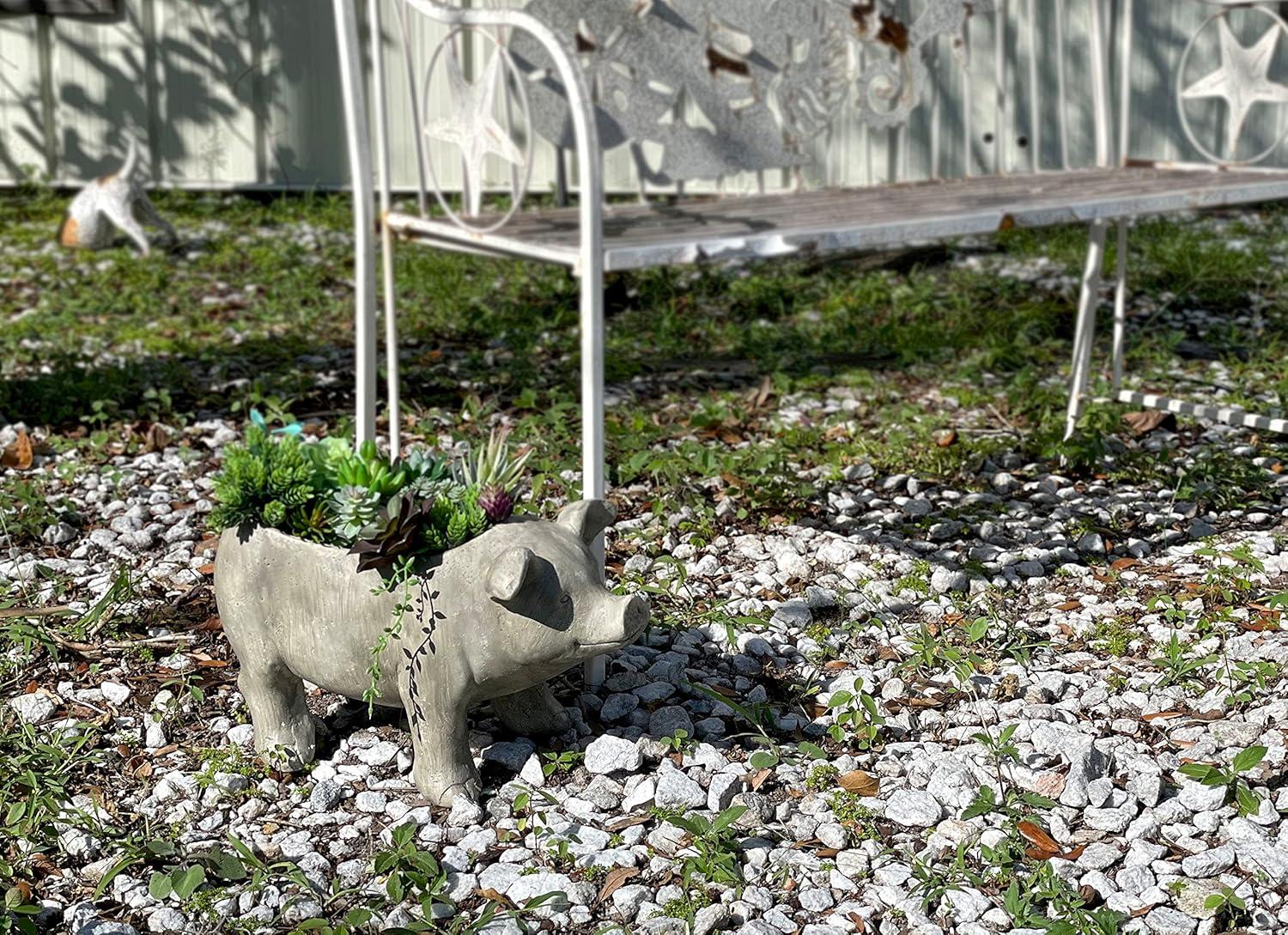 Zeckos Weathered Gray Resin Smiling Pig Planter Outdoor Décor 17 inch