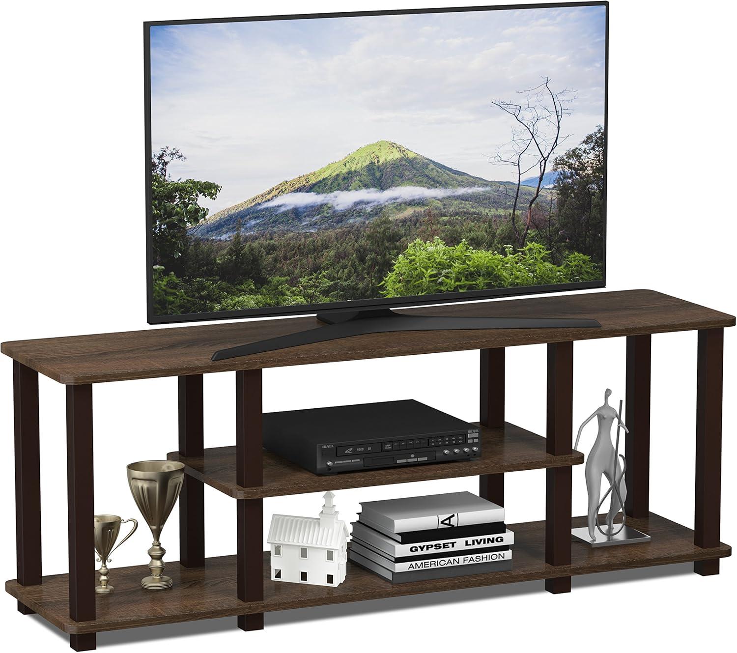 Furinno Turn-S-Tube No Tools 3D 3-Tier Entertainment TV Stands with Square Tube, Walnut/Brown, 18027WN/BR