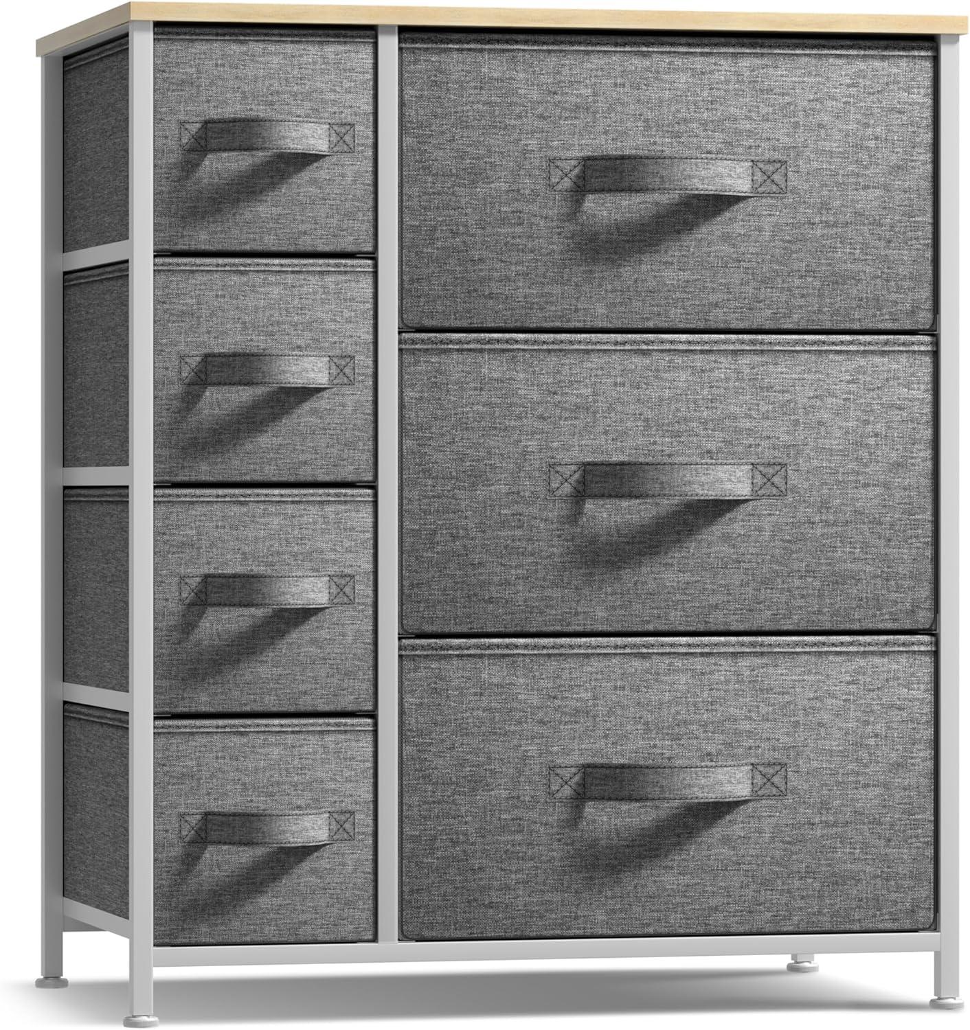 Gray 7-Drawer Fabric Nursery Dresser with MDF Top