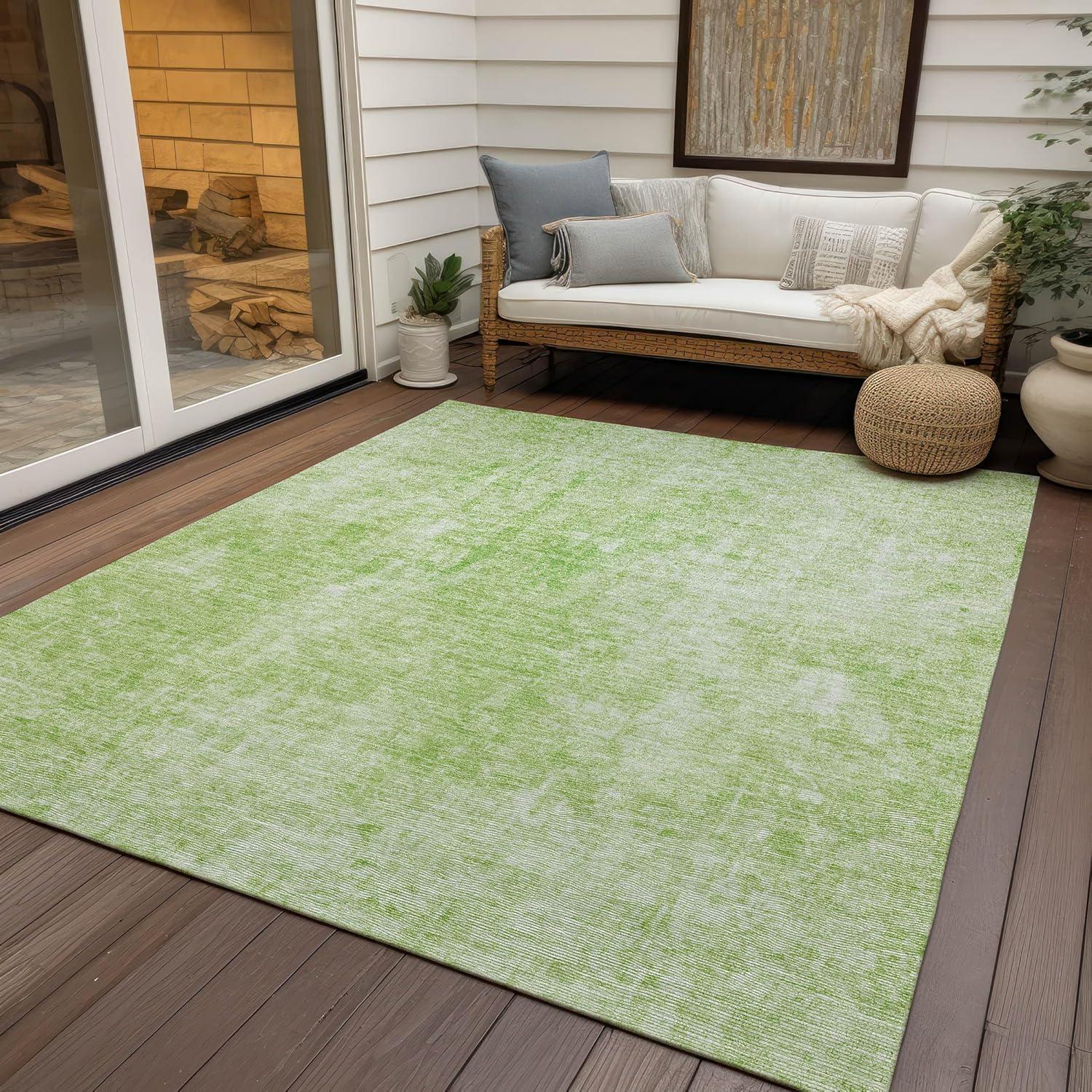 Aloe Green Abstract Synthetic 3' x 5' Indoor Outdoor Rug