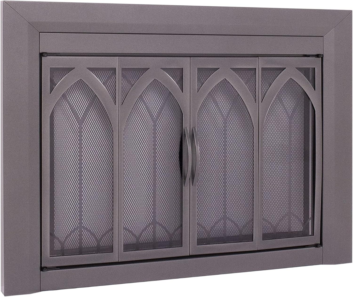 Collin Large Gunmetal Fireplace Glass Doors with Mesh Panels