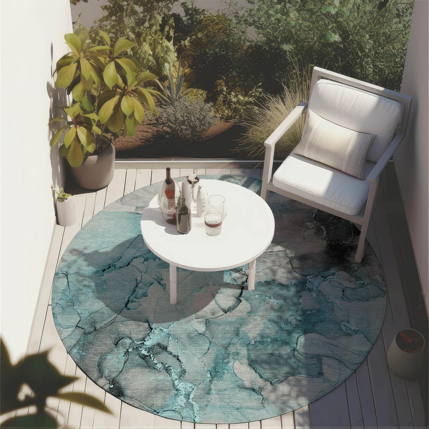 Addison Rugs Chantille ACN520 Teal 8' x 8 Indoor Outdoor Round Area Rug, Stain Resistant, Machine Washable, Non Shedding, Bedroom, Living Room, Dining Room, Kitchen Rug