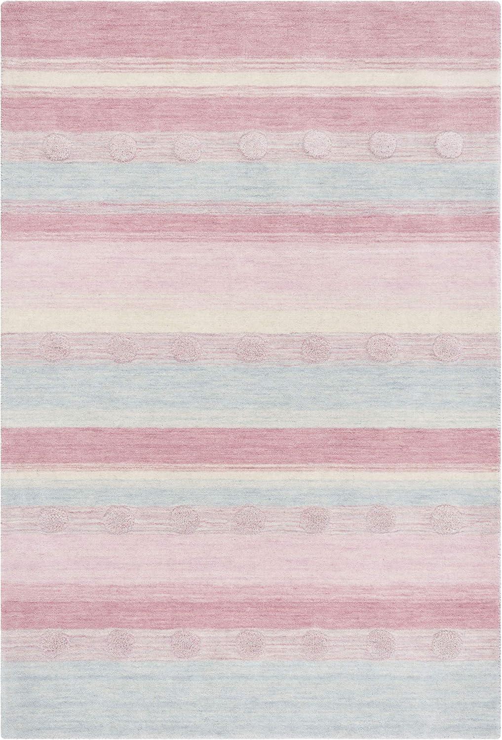 SAFAVIEH Kids Jayde Geometric Striped Wool Area Rug, Light Blue/Pink, 4' x 6'