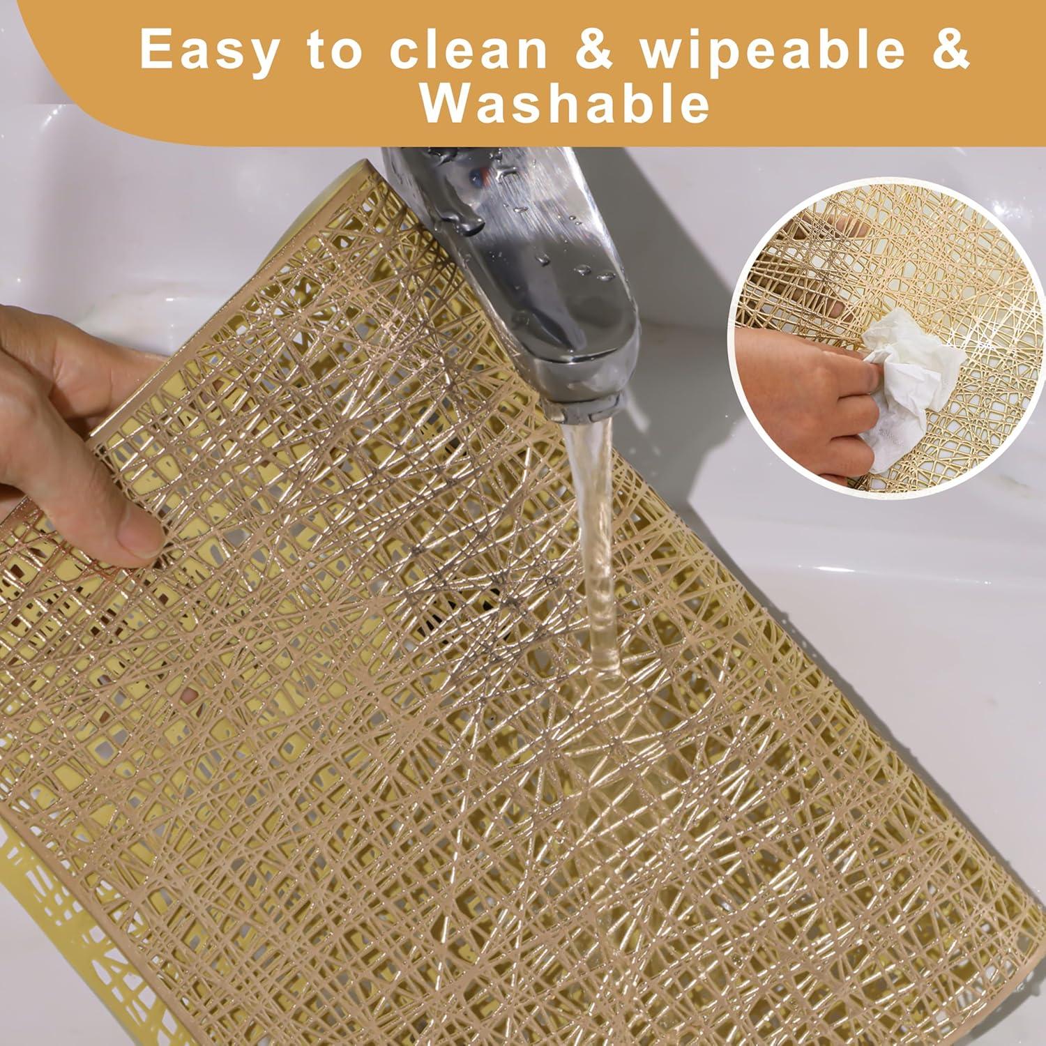 Holzlrgus Gold Rectangle Placemats Set of 4 Metallic Vinyl Easy to Clean Non-Slip Stain Heat Resistant Washable Wipeable Morden Abstract Table Mats for Dinning Wedding Party Festival
