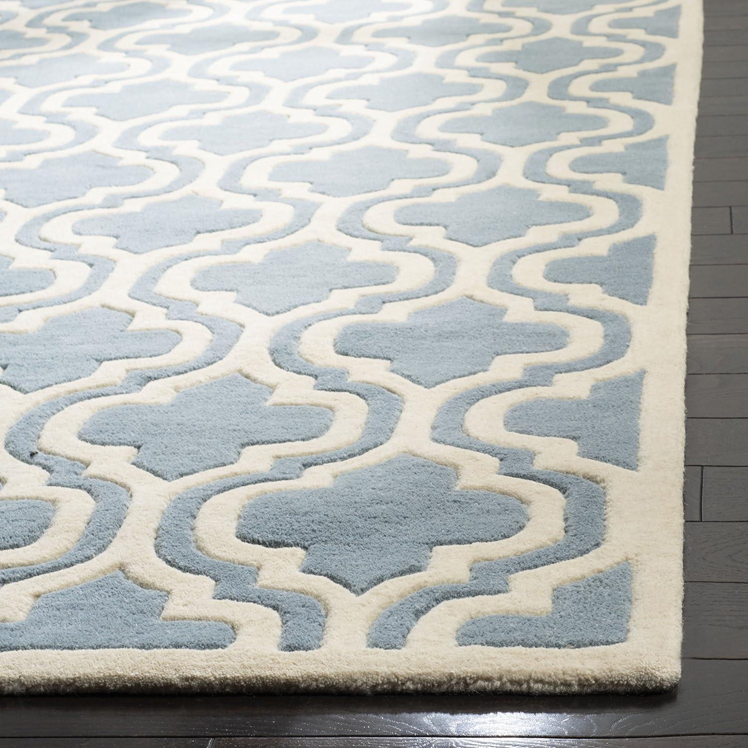 SAFAVIEH Chatham Henry Geometric Quatrefoil Wool Area Rug, Blue/Ivory, 3' x 5'