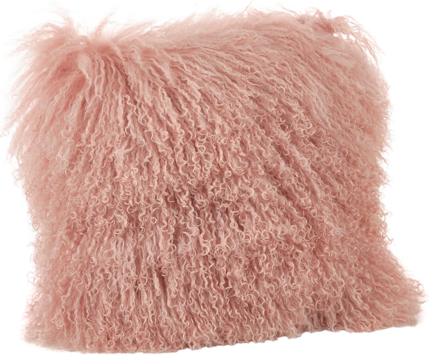 Medium Blush Wool Mongolian Lamb Fur Decorative Pillow