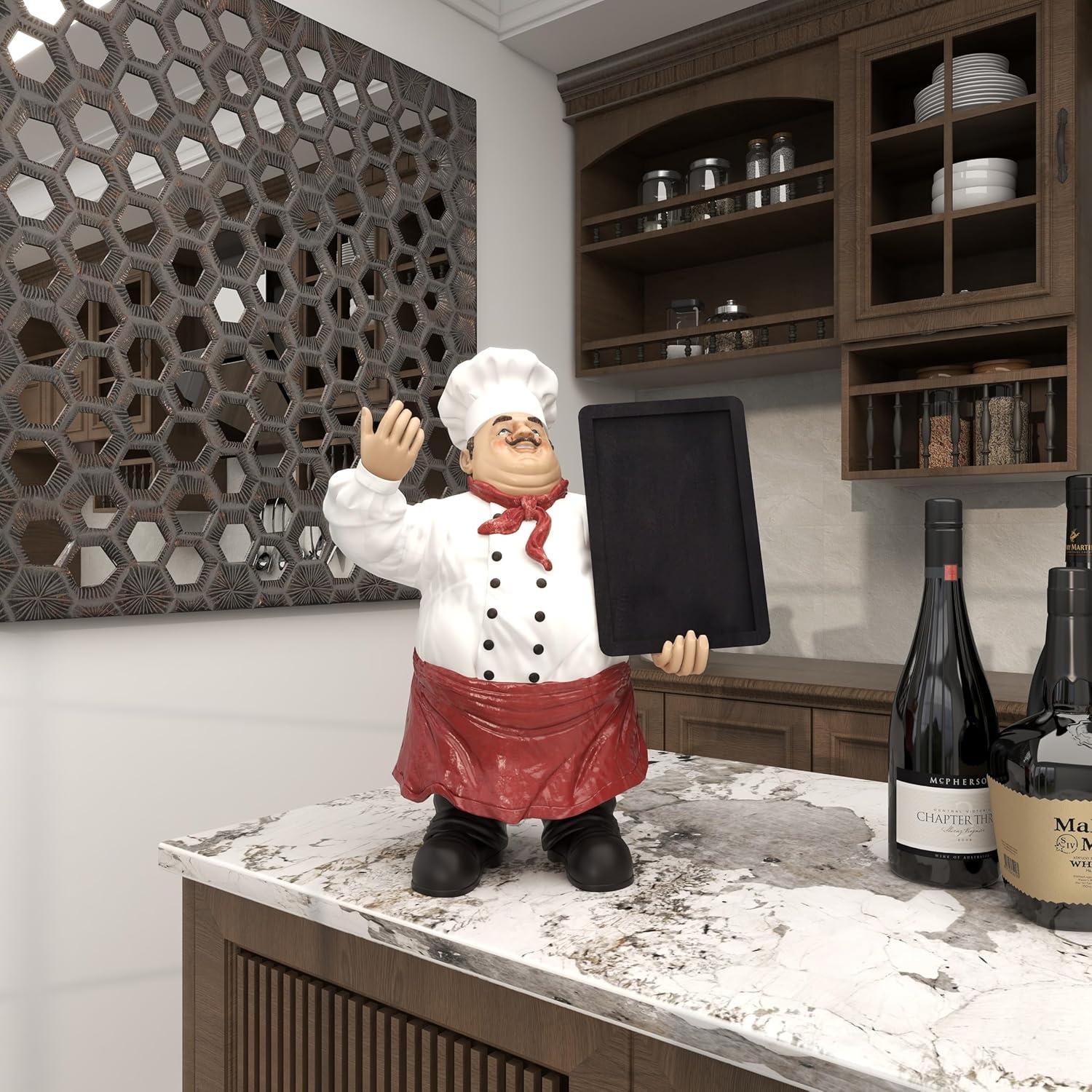 15" x 19" Multi Colored Polystone Chef Sculpture with Chalkboard, by DecMode