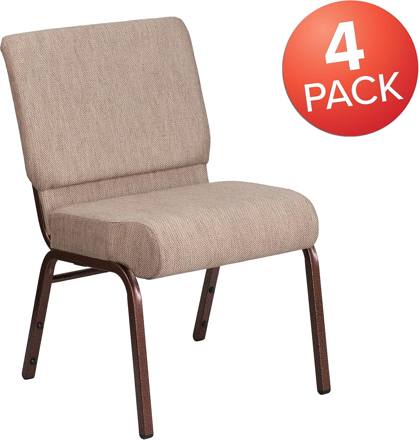 Beige Fabric Copper Frame Stacking Church Chairs, Set of 4