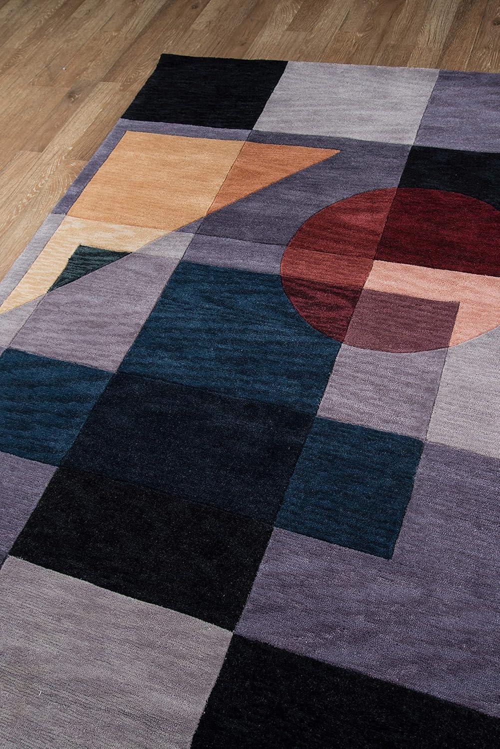 Blue and Brown Geometric Tufted Synthetic Area Rug, 7'9" x 9'9"