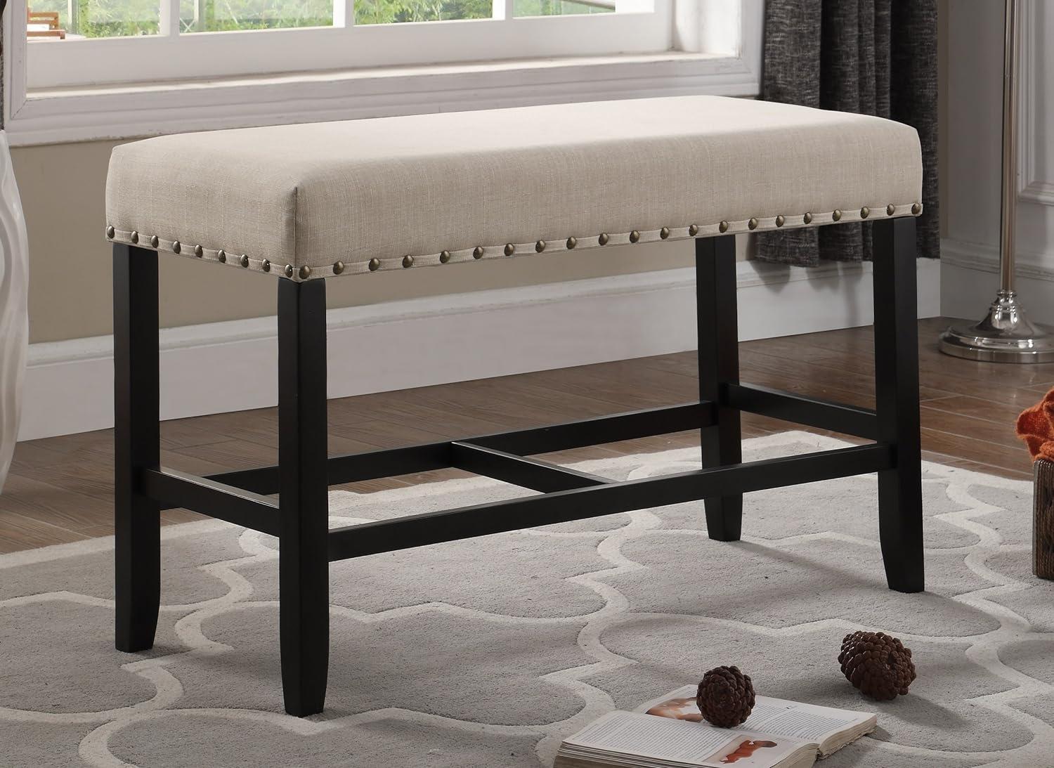 Roundhill Furniture Biony Fabric Counter Dining Bench with Nailhead Trim Tan