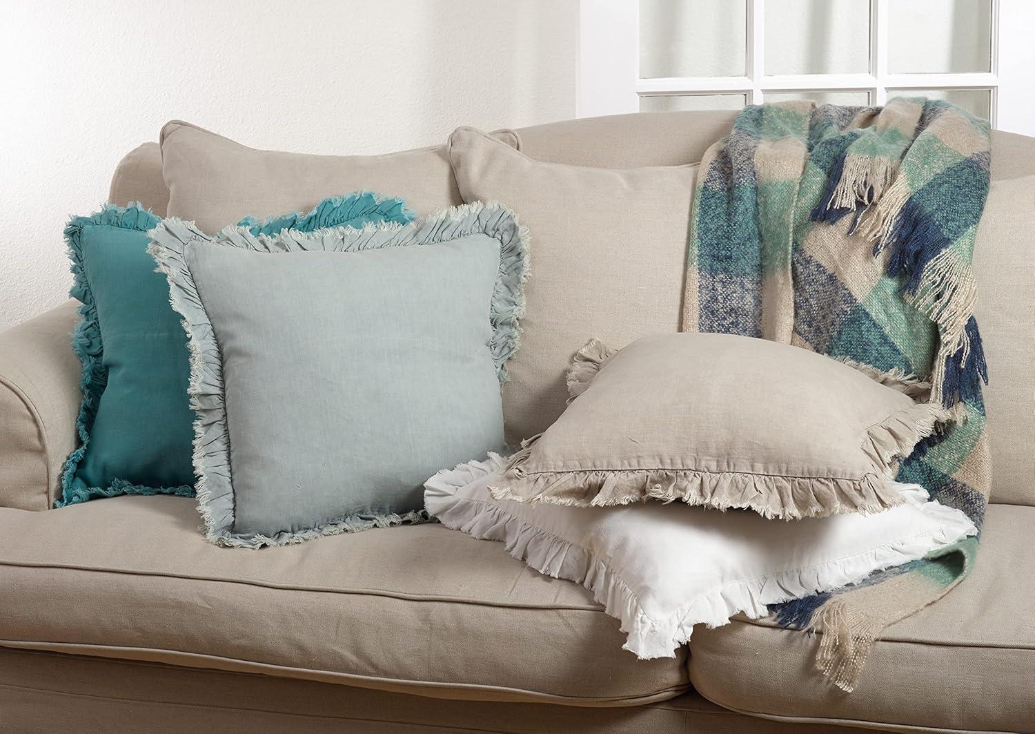 Saro Leona Collection Ruffled Linen Reversible Throw Pillow