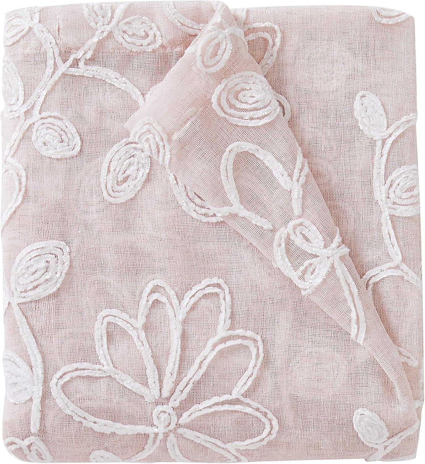 Dainty Home Stella 3D Floral Chenille Embroidered Linen Textured Shower Curtain - Blush