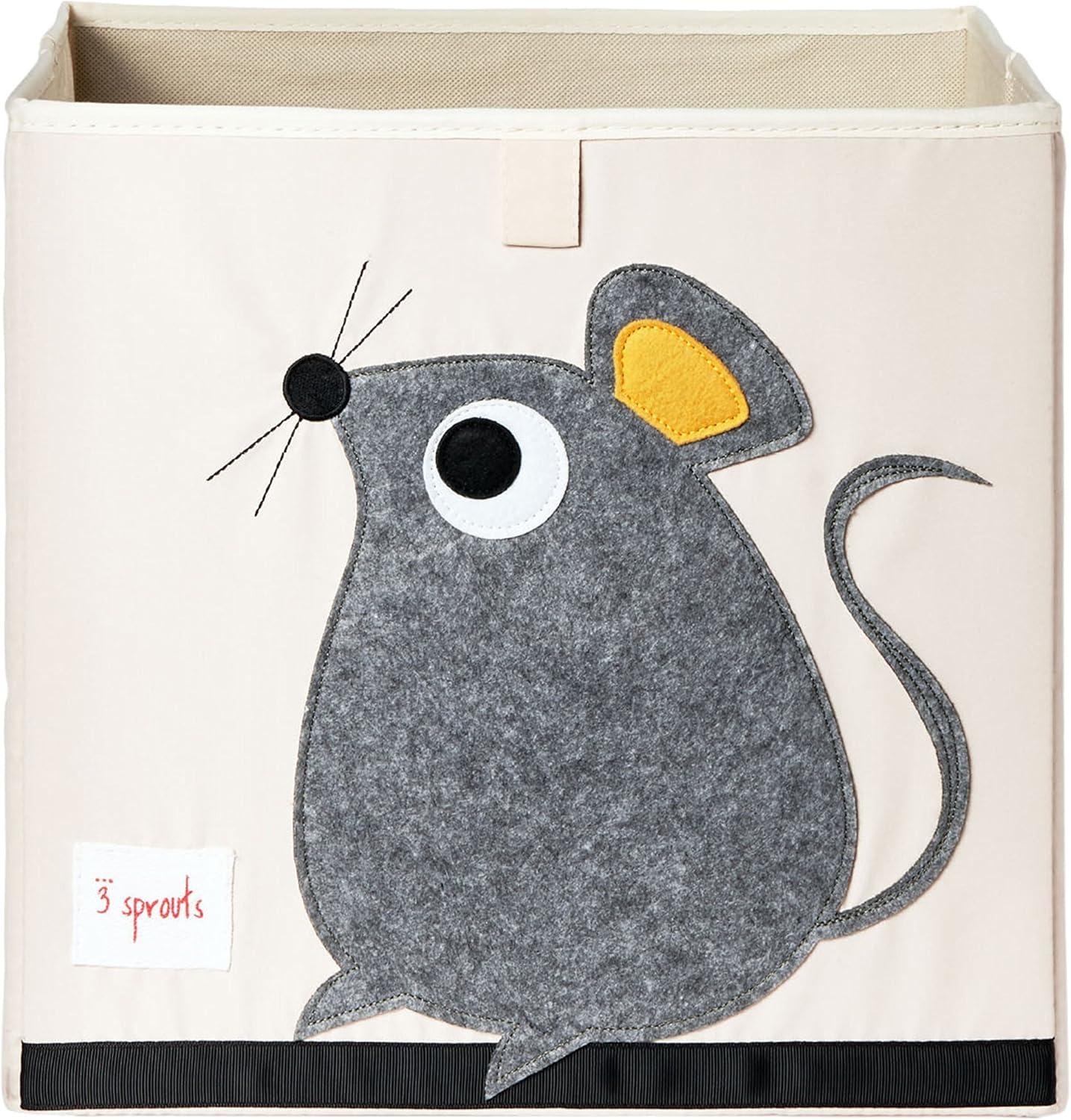 3 Sprouts Children's Foldable Fabric Storage Cube Box Soft Toy Bin, Gray Mouse