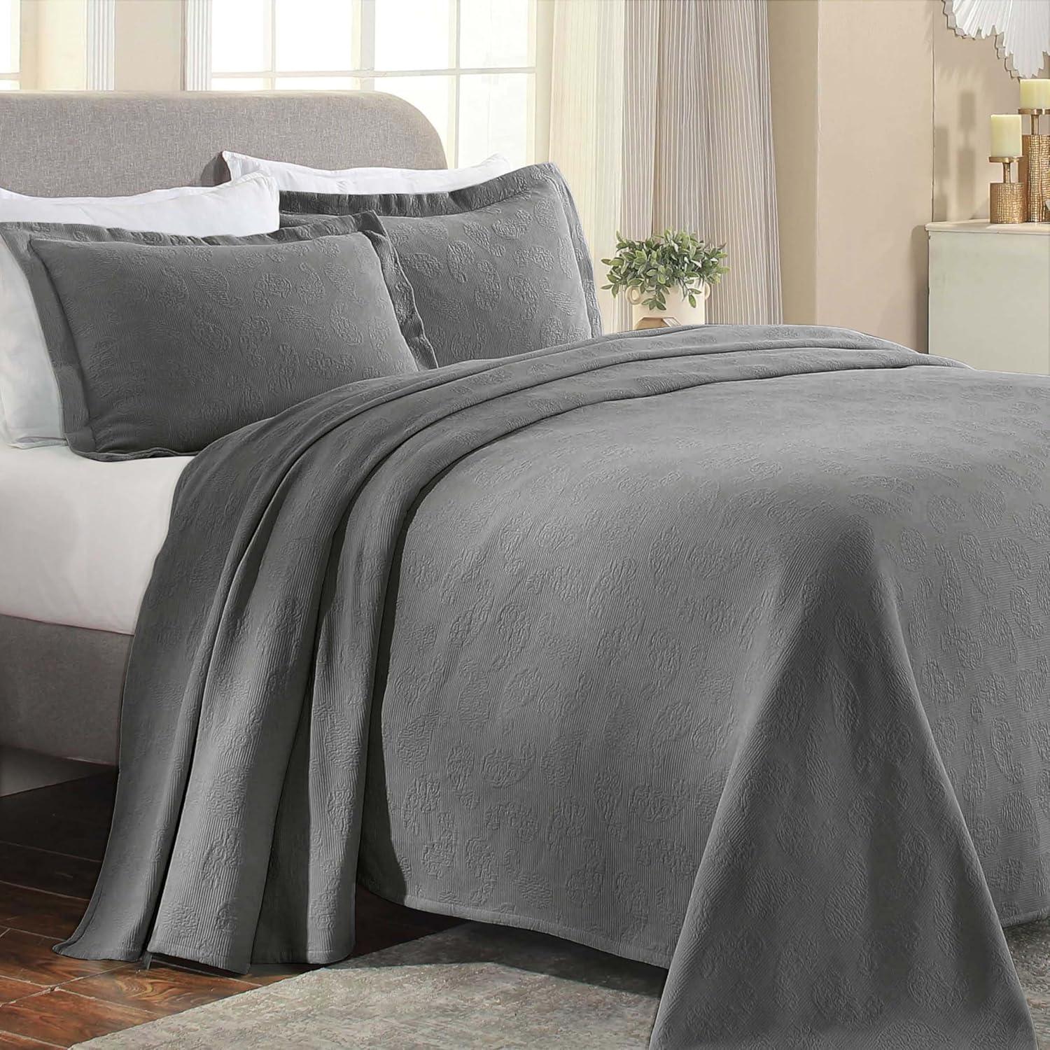 Gray Twin Cotton Paisley Bedspread Set