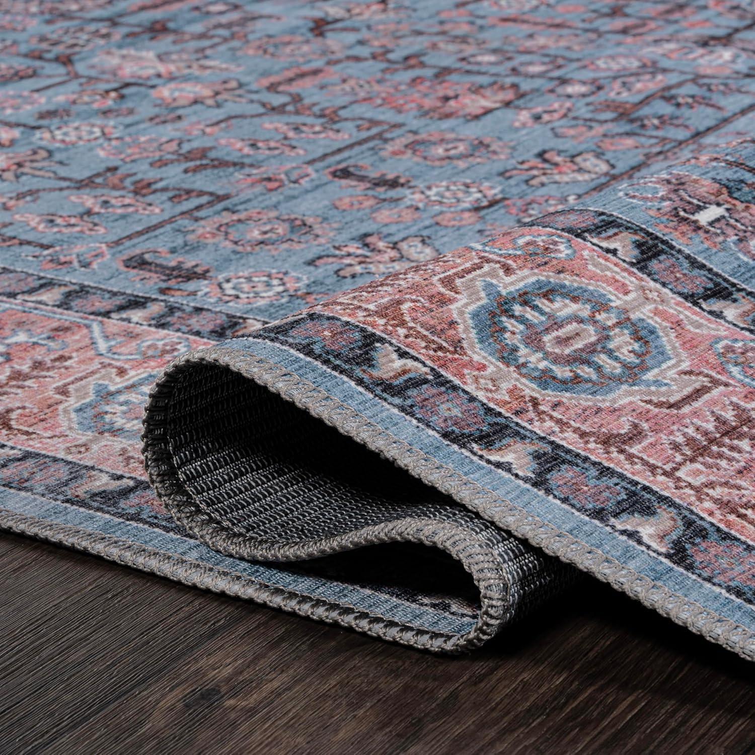 Kemer All-Over Persian Machine-Washable Blue/Red/Brown 3 ft. x 5 ft. Area Rug - JONATHAN Y