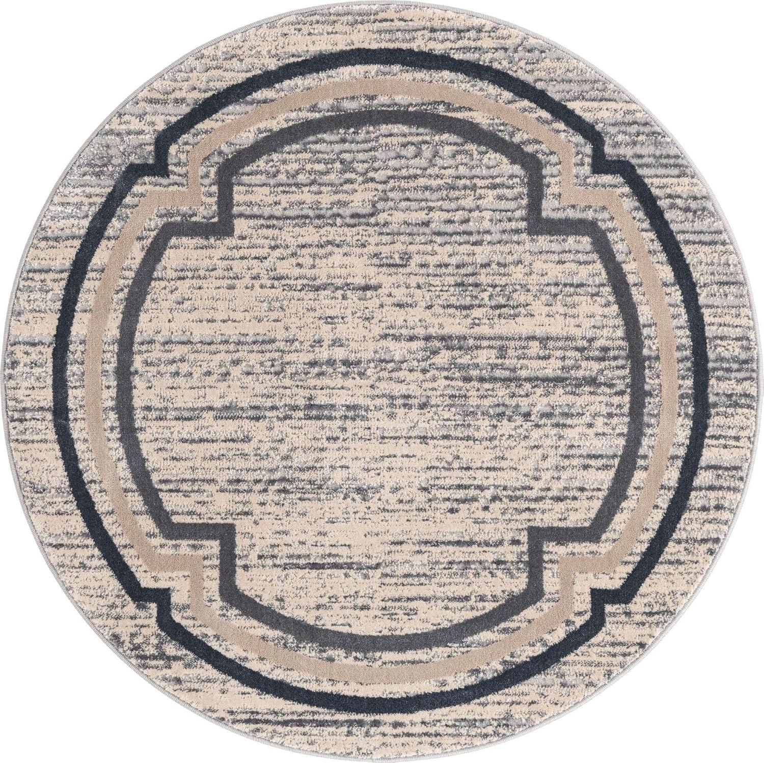 Unique Loom Oasis Collection Area Rug - Fountain (4'  Round Gray/Ivory)