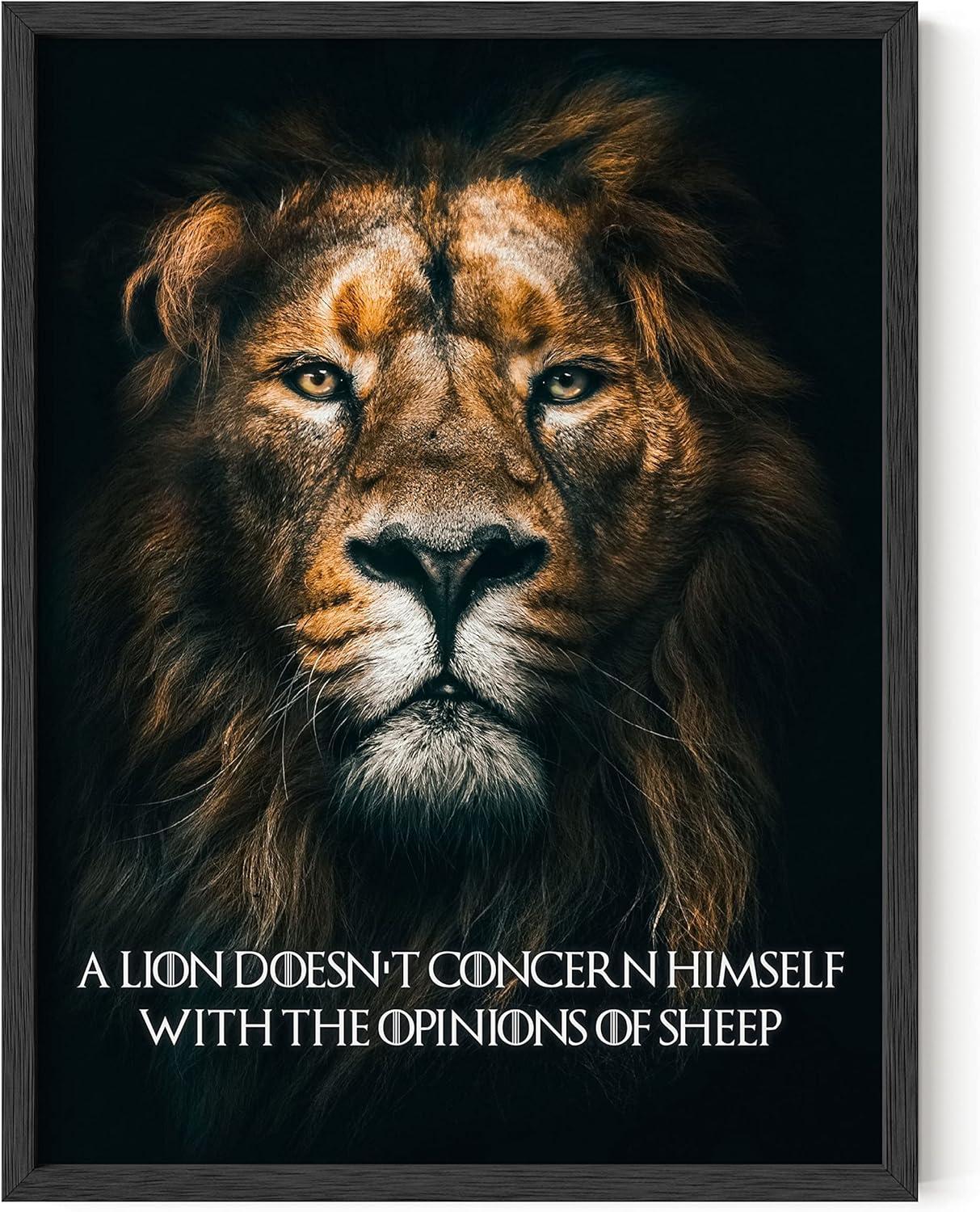 HAUS AND HUES Lion Poster Inspirational - Motivational Quotes Wall Art, Inspirational Quotes Lion Wall Art, Lion Art for Wall, Motivational Posters for Office, Lion Pictures (12x16, Unframed)