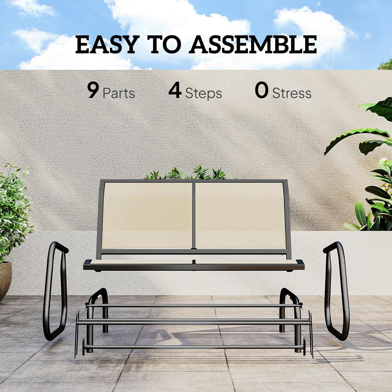 Outsunny 2-Person Outdoor Glider Bench, Patio Double Swing Rocking Chair Loveseat w/Powder Coated Steel Frame for Backyard Garden Porch, Gray