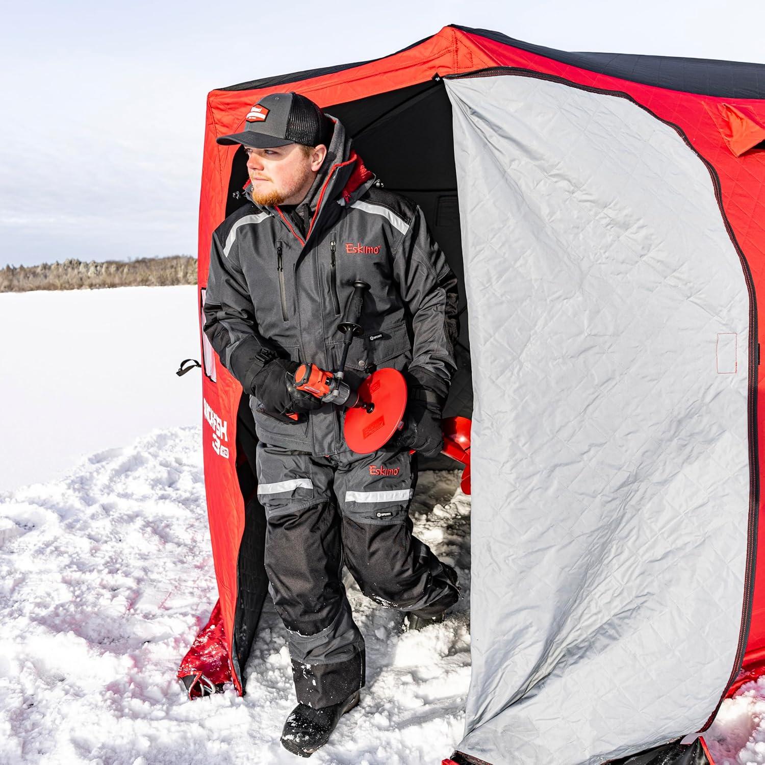 Eskimo QuickFish™ 3HD, Pop-Up Portable Shelter, No-Trip Door, Red/Black, Three Person, 46075