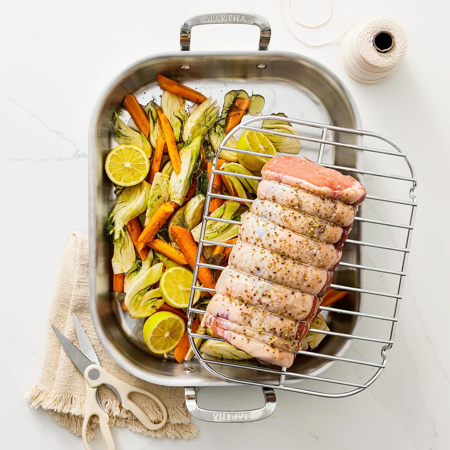 Stainless Steel 16" Roasting Pan with Flat Rack and Handles