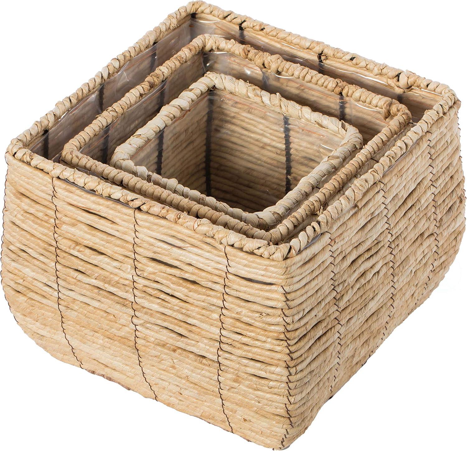 Vintiquewise Woven Square Flower Pot Planter with Leak-Proof Plastic Lining- Set of 3