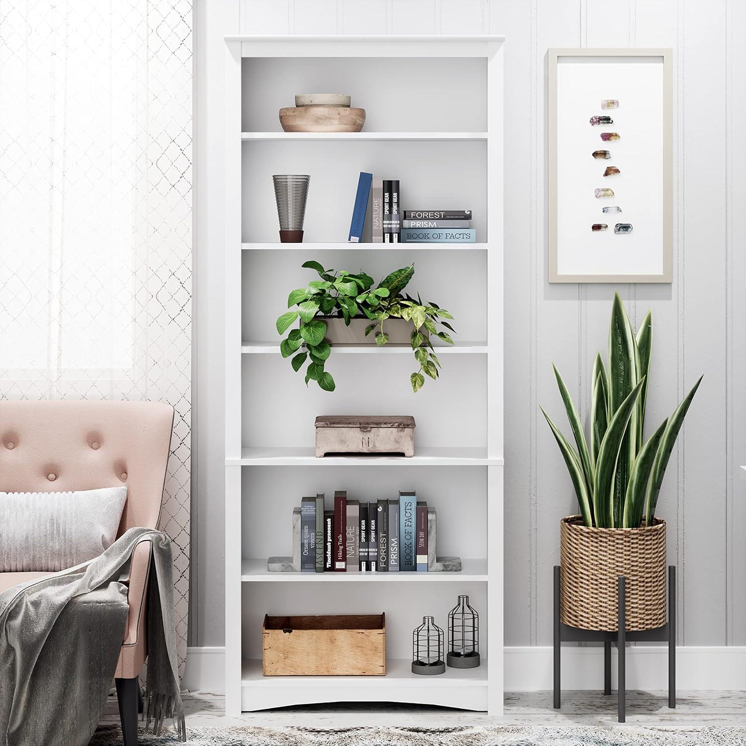 Prepac Home Office 6-Shelf White Engineered Wood Standard Bookcase