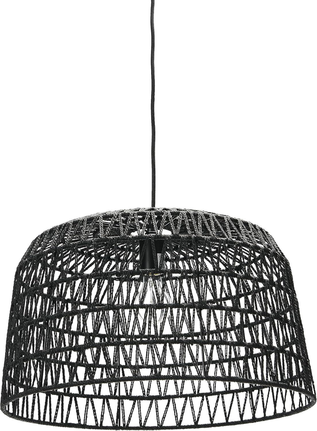 Creative Co-Op Open Weave Metal and Paper Rope Ceiling Light, Black