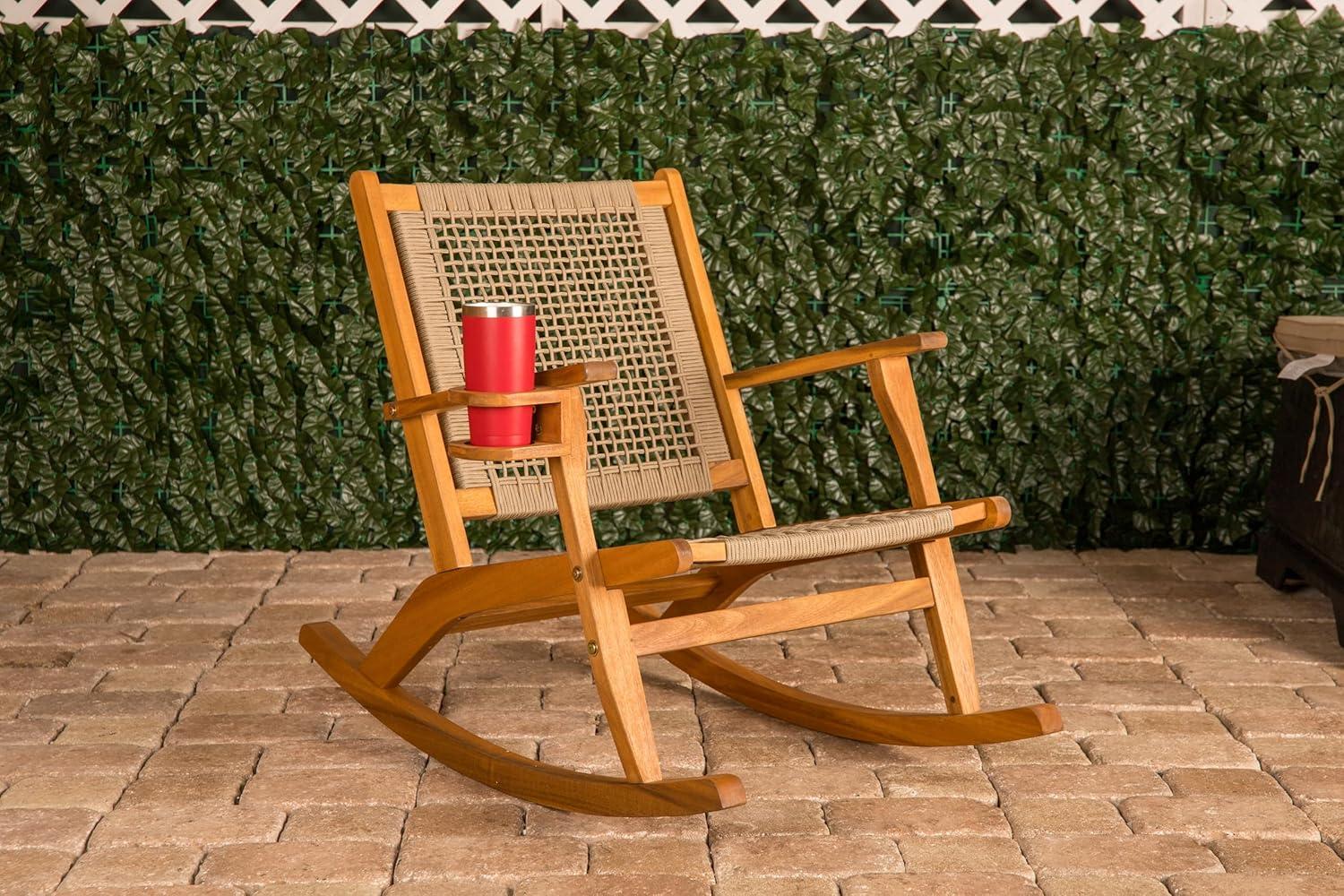 Aspect Living Vega Rocking Chair with Beverage Holder Natural Finish Wooden Chair, Patio, Backyard, Indoor & Outdoor Use - Robust Wood Construction