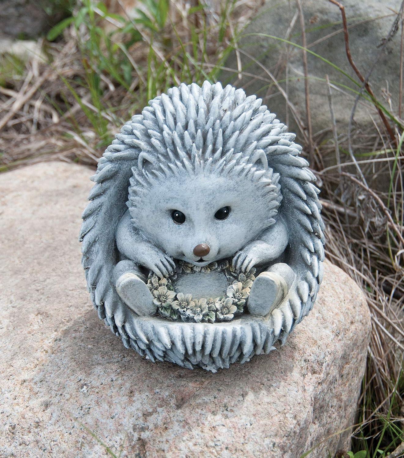 Gray Resin Hedgehog Garden Statue with Yellow Boots