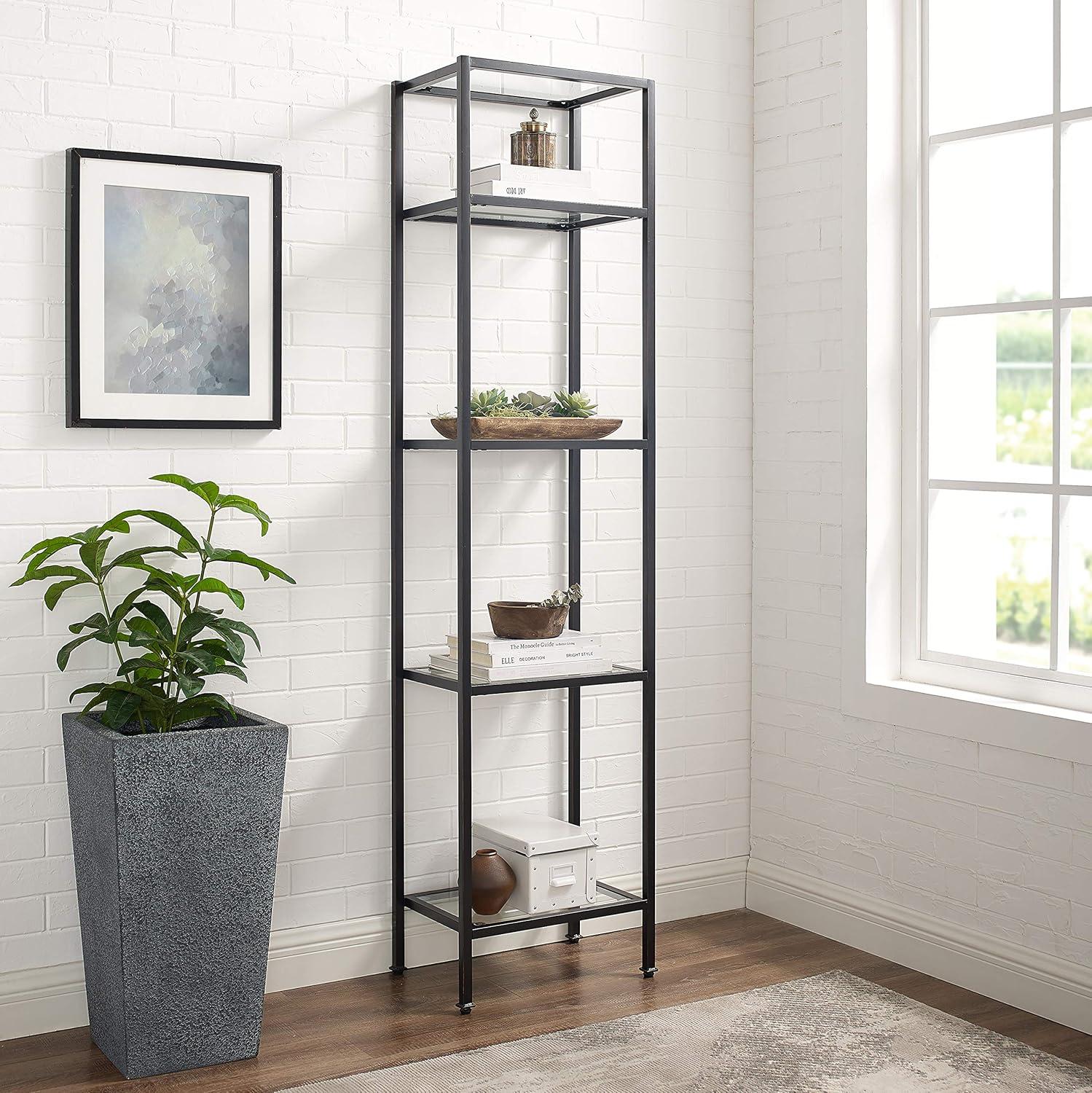 73" Aimee Narrow Etagere Oil Rubbed Bronze - Crosley: Tempered Glass, 4-Tier Storage, Steel Frame