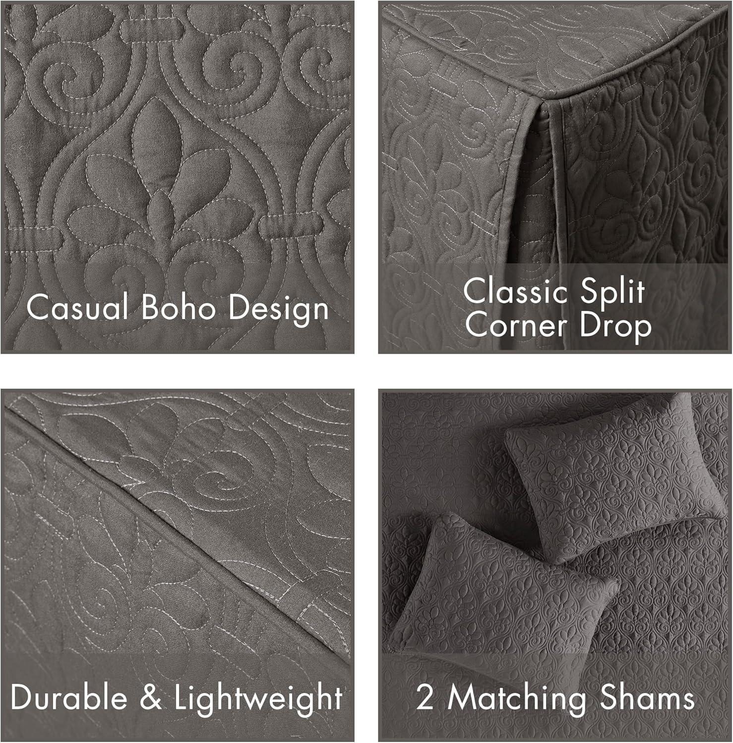 Madison Park Quebec 3 Piece Split Corner Pleated Quilted Bedspread