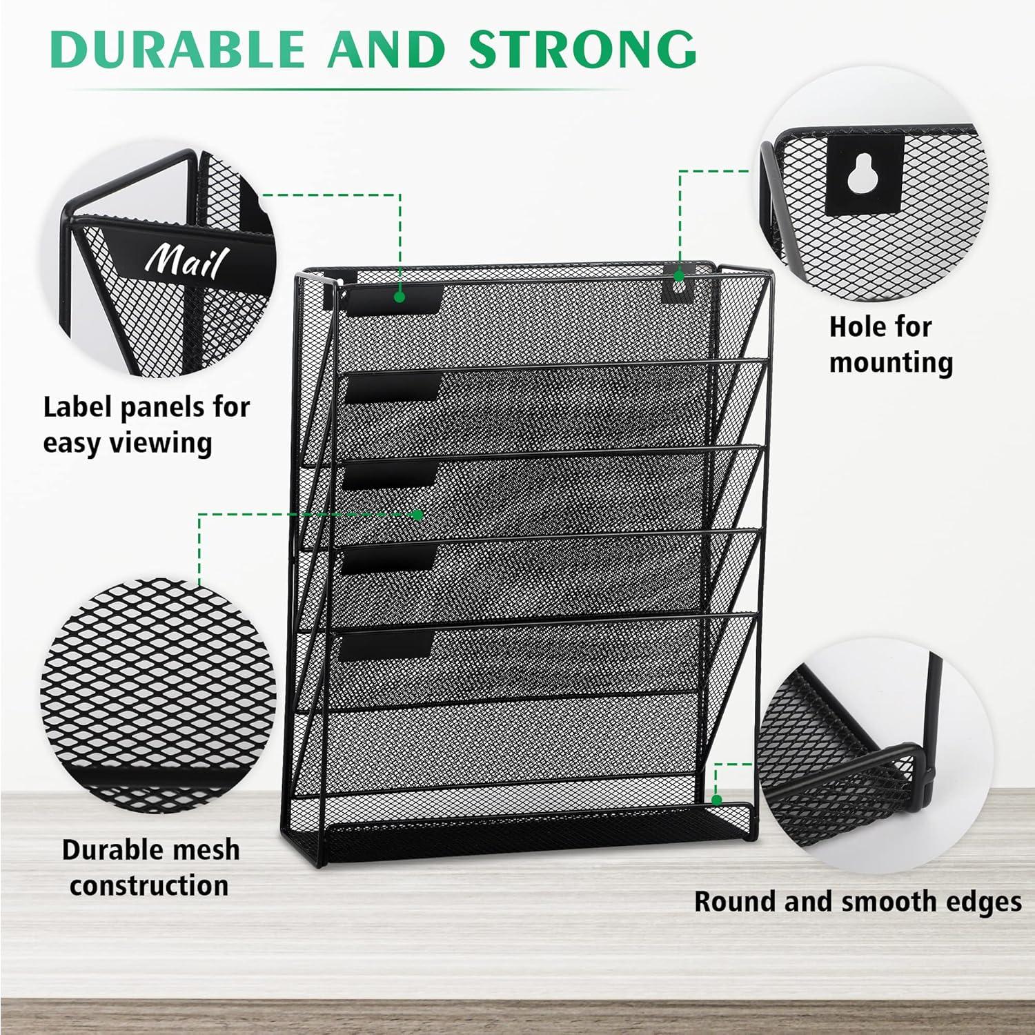 Easepres Mesh 5-Compartment Wall Mounting Hanging File Organizer