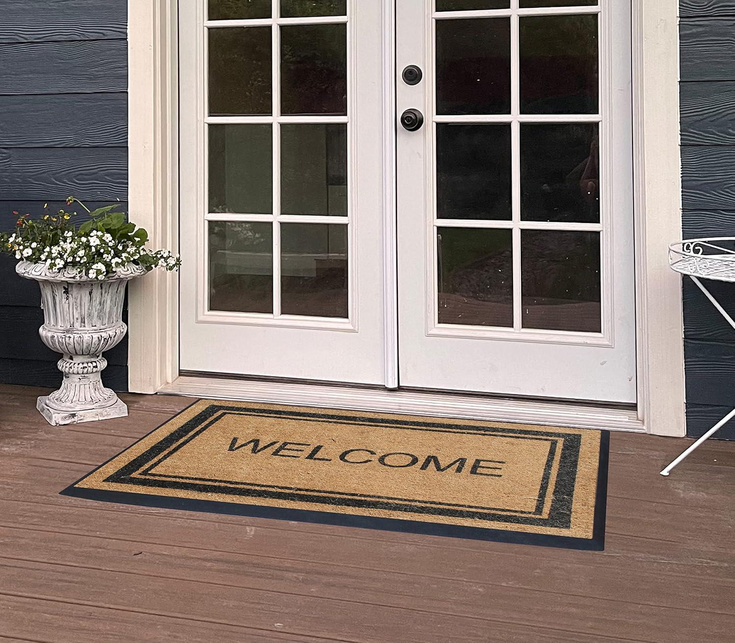 A1HC Natural Coir & Rubber Welcome Door Mat, 30x48, Thick Durable Doormats for, Heavy Duty Large Size Doormat, Anti-Shed Doormat, Fade-Resistant Door mat, Long Lasting, Front Door Entry Doormat