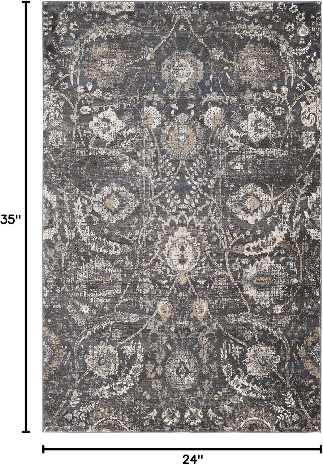 Avellino Beige and Gray Synthetic Fur Rectangular Rug, 2' x 2'11"