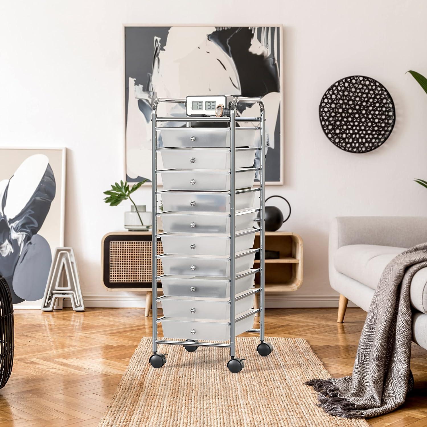 Chrome 10-Drawer Metal Rolling Utility Cart