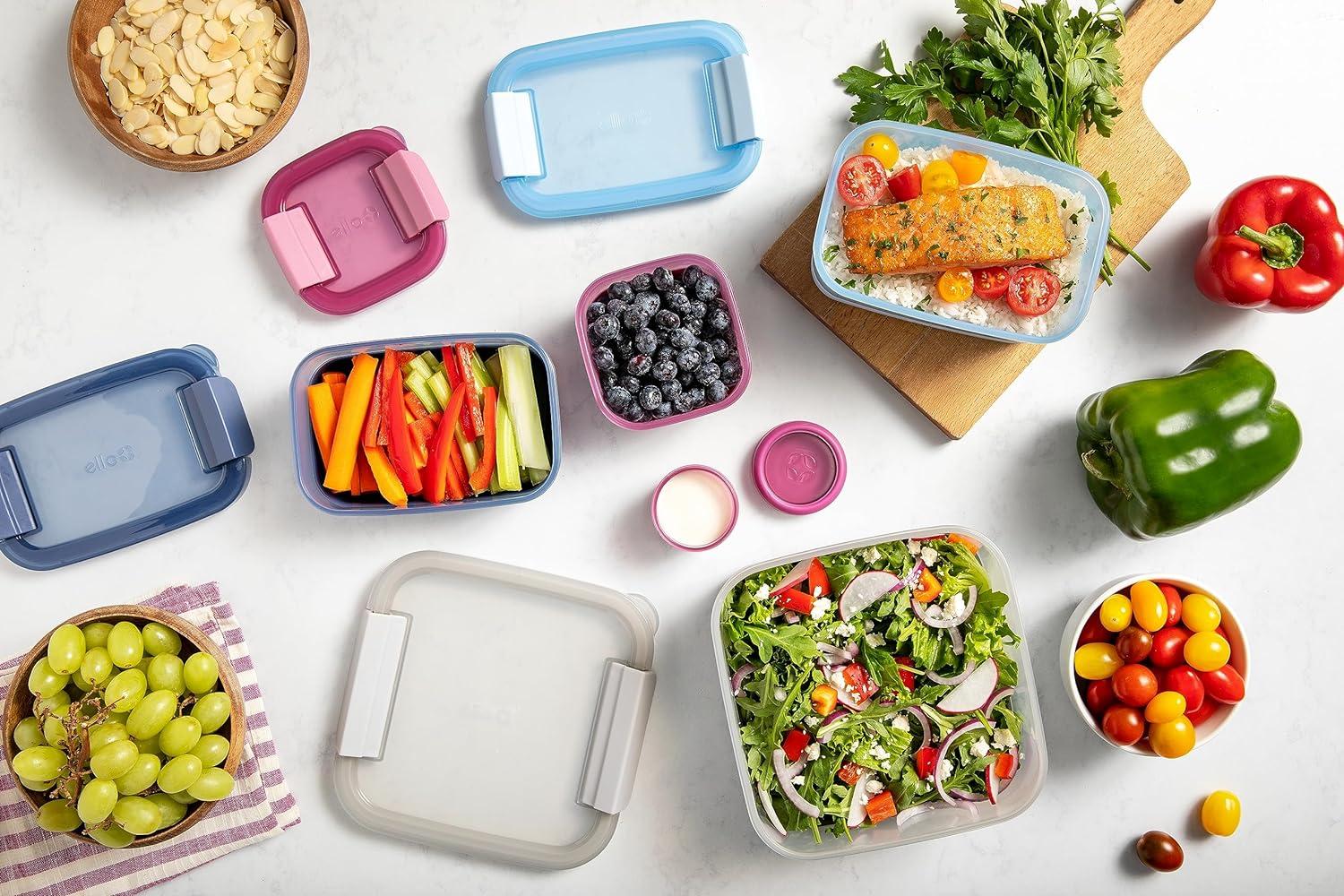 Ello 10pc Plastic Food Storage Container Set with Skid Free Soft Base: Multicolored, Dishwasher-Safe, 5 Containers with Lids